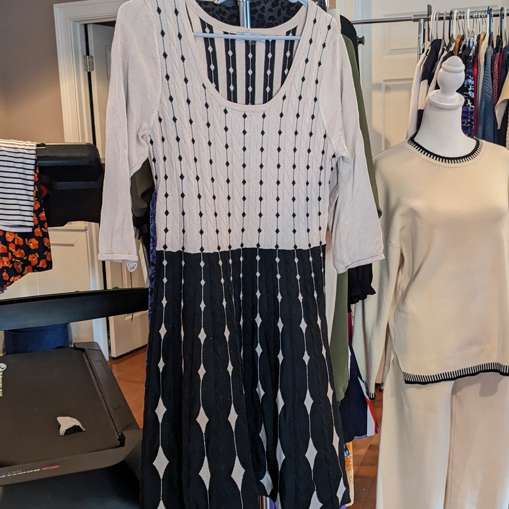 Danny & Nicole Black and Cream Geometric Dress